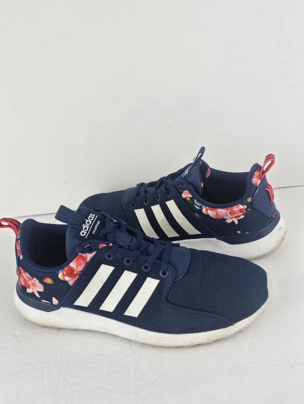Adidas Cloudfoam Lite Racer Blue & Floral 8.5 Workout Running Gym Casual GUC - Picture 1 of 8